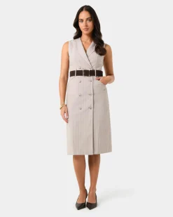 Forcast Ria Stripe Cotton Blend Dress Beige Brown Online