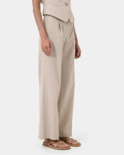 Forcast Ria Stripe Cotton Blend Pants Beige Brown Sale