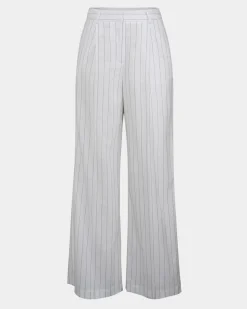 Forcast Ria Stripe Cotton Blend Pants Ivory Brown New