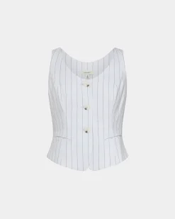 Forcast Ria Stripe Cotton Blend Vest Ivory Brown Best