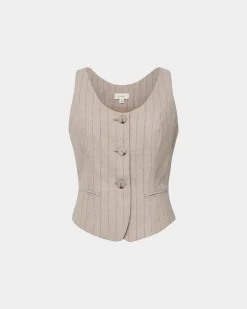 Forcast Ria Stripe Cotton Blend Vest Beige Brown Sale