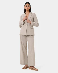Forcast Ria Stripe Cotton Jacket Beige Brown Online
