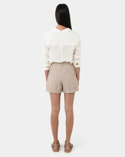 Forcast Ria Stripe Cotton Shorts Beige Brown Online