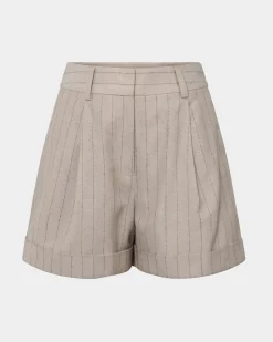 Forcast Ria Stripe Cotton Shorts Beige Brown Online