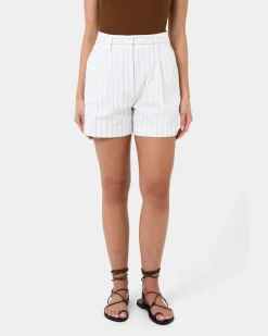 Forcast Ria Stripe Cotton Shorts Ivory Brown Discount