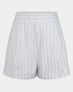 Forcast Ria Stripe Cotton Shorts Ivory Brown Discount