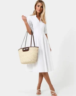 Forcast Rome Leather Palm Leaf Bag L Tan Best