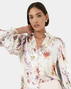 Forcast Rosy Bell Sleeve Blouse Cream Multi Outlet