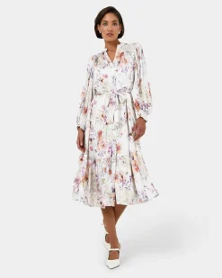 Forcast Rosy Floral Tiered Dress Cream Multi Sale
