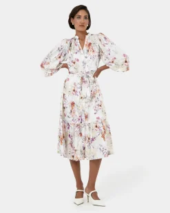 Forcast Rosy Floral Tiered Dress Cream Multi Sale