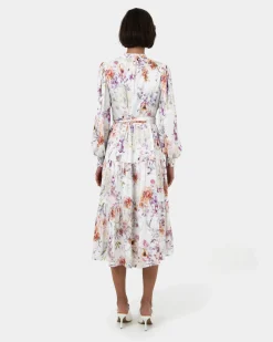 Forcast Rosy Floral Tiered Dress Cream Multi Sale