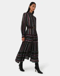 Forcast Roxana Linen Tiered Maxi Dress Vintage Stripe Online