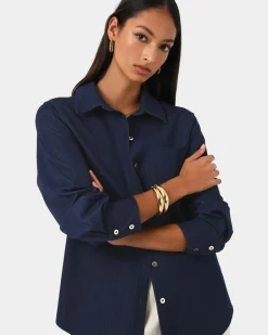 Forcast Ruka Button Shirt Dark Indigo Outlet