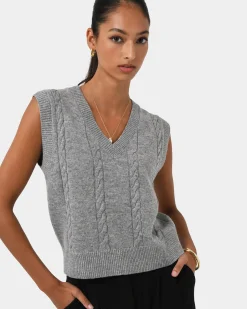 Forcast Rulia V-neck Knit Vest Grey Marle Hot
