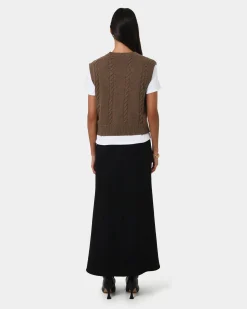 Forcast Rulia V-neck Knit Vest Wood Smoke Discount