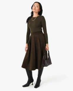 Forcast Ryan Pleated Midi Skirt Espresso Outlet