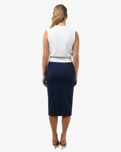 Forcast Safira Midi Pencil Skirt Navy Clearance