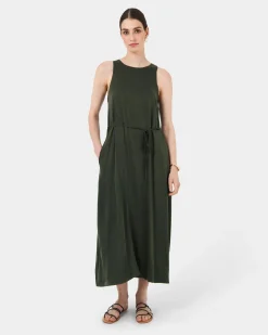 Forcast Sally Cupro Dress Dark Olive Best