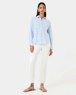 Forcast Sam Linen Relaxed Shirt Blue Stripe Best