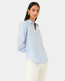 Forcast Sam Linen Relaxed Shirt Blue Stripe Best