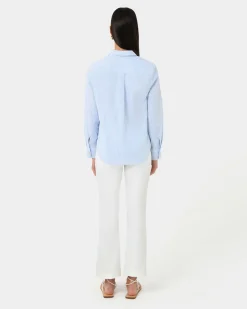 Forcast Sam Linen Relaxed Shirt Blue Stripe Best