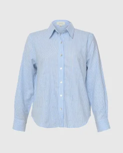 Forcast Sam Linen Relaxed Shirt Blue Stripe Best