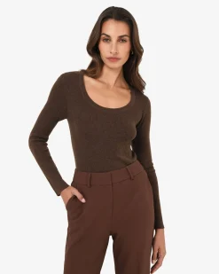 Forcast Samira Scoop Neck Knit Chocolate Hot