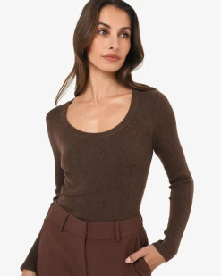 Forcast Samira Scoop Neck Knit Chocolate Hot