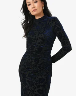 Forcast Sapphire Velvet Burnout Dress Blue Velvet Clearance