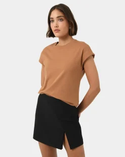 Forcast Sara Cotton Tee Tan Discount