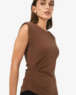 Forcast Sarah Padded Ruched Jersey Top Chocolate Hot