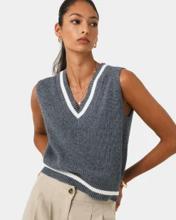 Forcast Sarah V-neck Knit Marle Navy Sale
