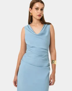 Forcast Serena Cowl Neck Dress Dusk Blue Outlet