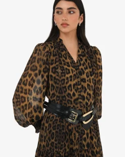 Forcast Shakira V-neck Button Dress Leopard Hot