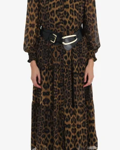 Forcast Shakira V-neck Button Dress Leopard Hot