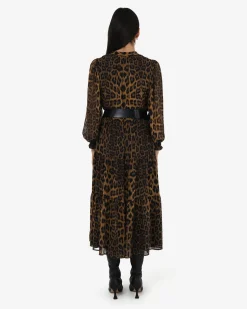 Forcast Shakira V-neck Button Dress Leopard Hot