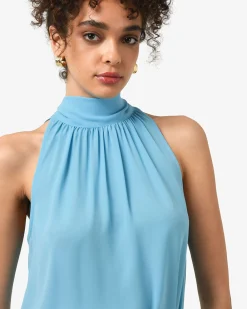 Forcast Shelby Draped Sleeveless Top Cyan Blue