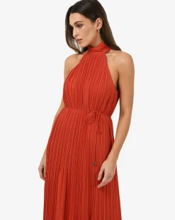 Forcast Shelly Chiffon Pleated Dress Burnt Orange Online