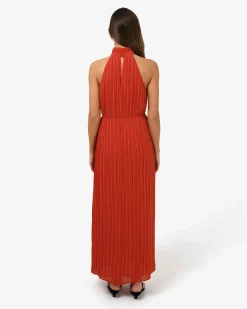 Forcast Shelly Chiffon Pleated Dress Burnt Orange Online