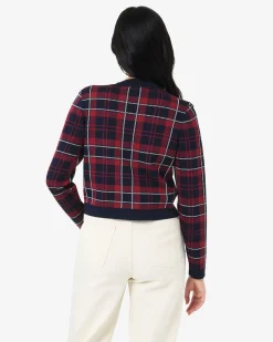 Forcast Siane Check Knit Cardigan Red & Navy Sale