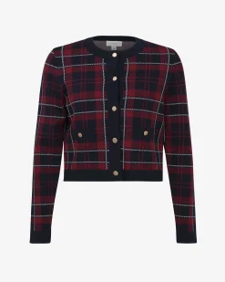 Forcast Siane Check Knit Cardigan Red & Navy Sale