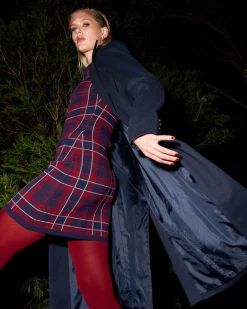 Forcast Siane Check Knit Dress Red & Navy Outlet