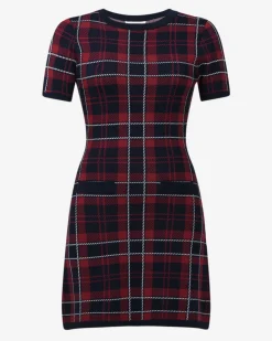 Forcast Siane Check Knit Dress Red & Navy Outlet