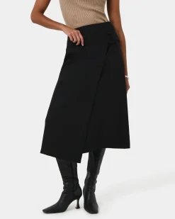 Forcast Sofia Wrap Midi Skirt Black Online