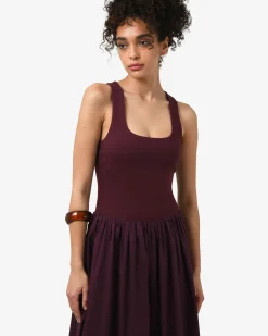 Forcast Soho Cotton & Knit Midi Dress Aubergine Hot