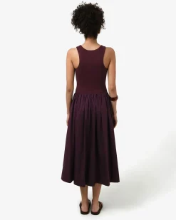 Forcast Soho Cotton & Knit Midi Dress Aubergine Hot