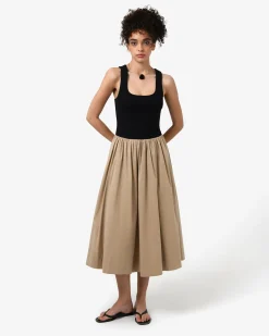 Forcast Soho Cotton & Knit Midi Dress Black & Camel Outlet