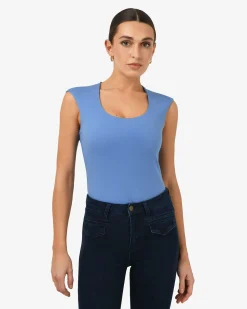Forcast Soho Rounded Square Neck Top Periwinkle Best