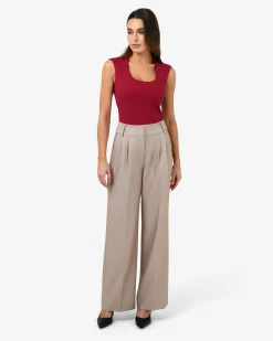 Forcast Soho Rounded Square Neck Top Crimson Red New