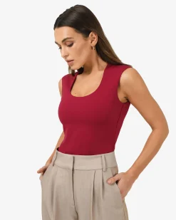 Forcast Soho Rounded Square Neck Top Crimson Red New